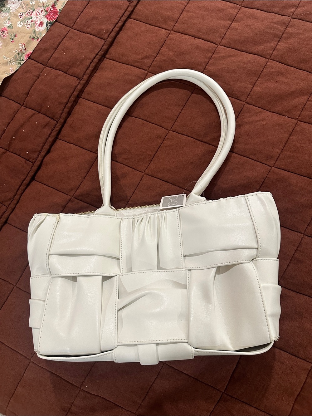 Cejon White Woven-Style Tote Handbag